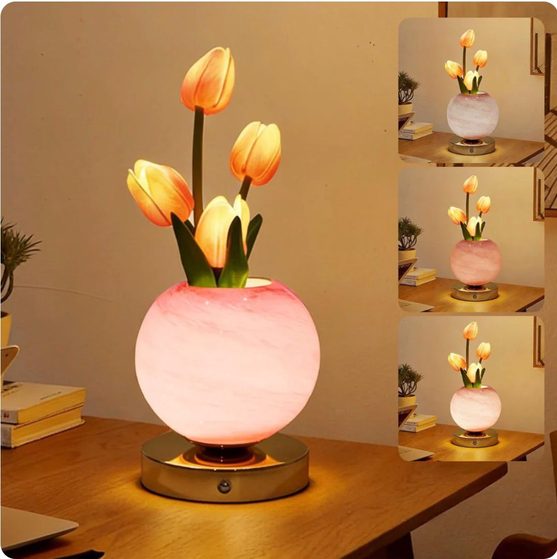 Lámpara de tulipanes con 3 tonos de luz diferentes .